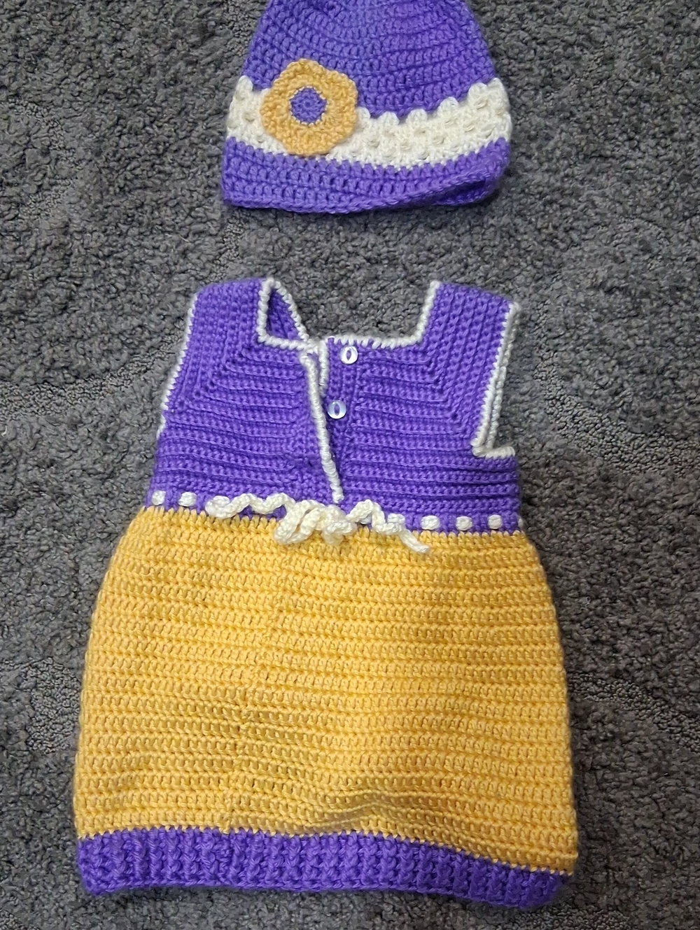 Handmade Kids Crochet Matching Set in Purple and Yellow